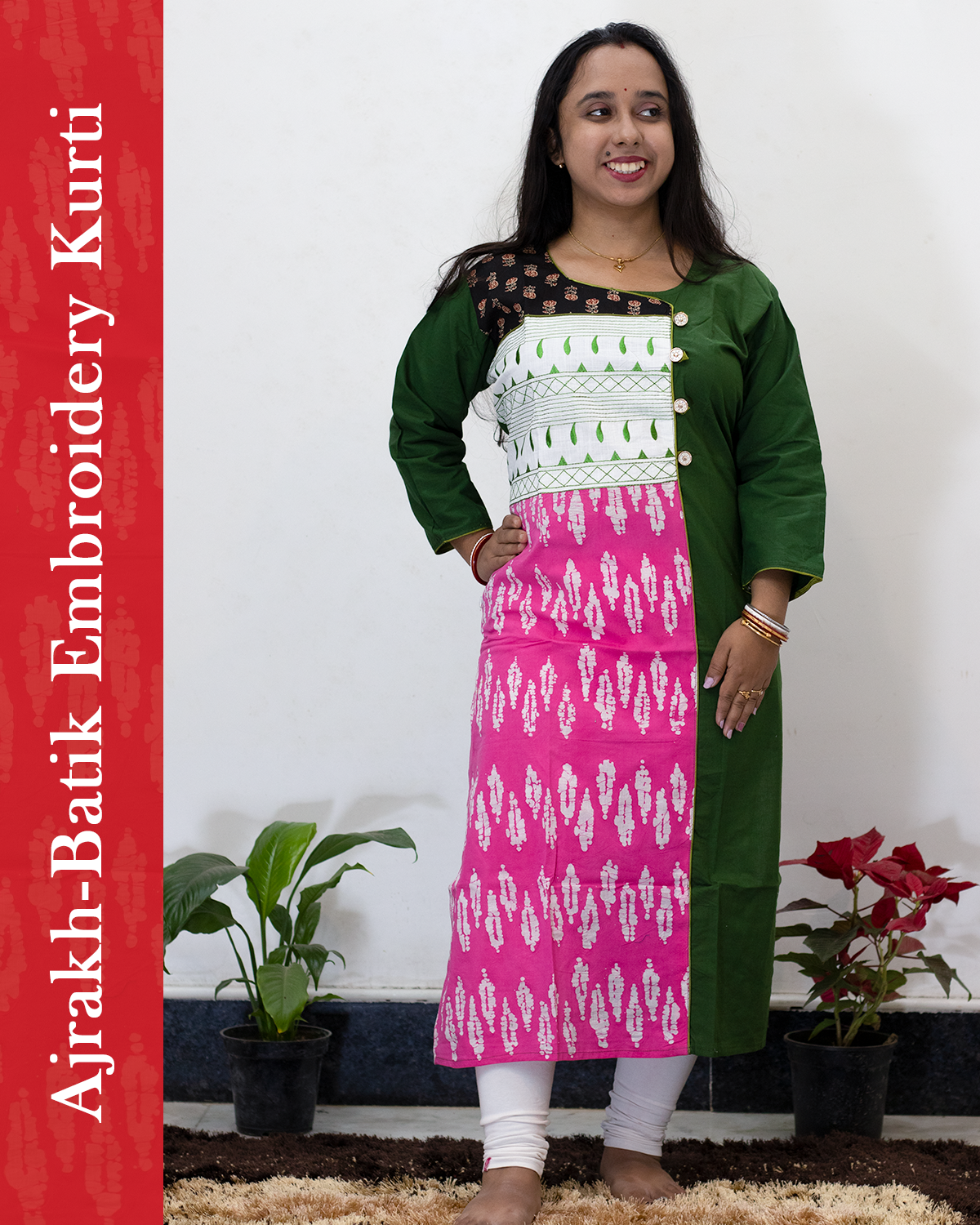 Ajrakh Batik Embroidery Kurti