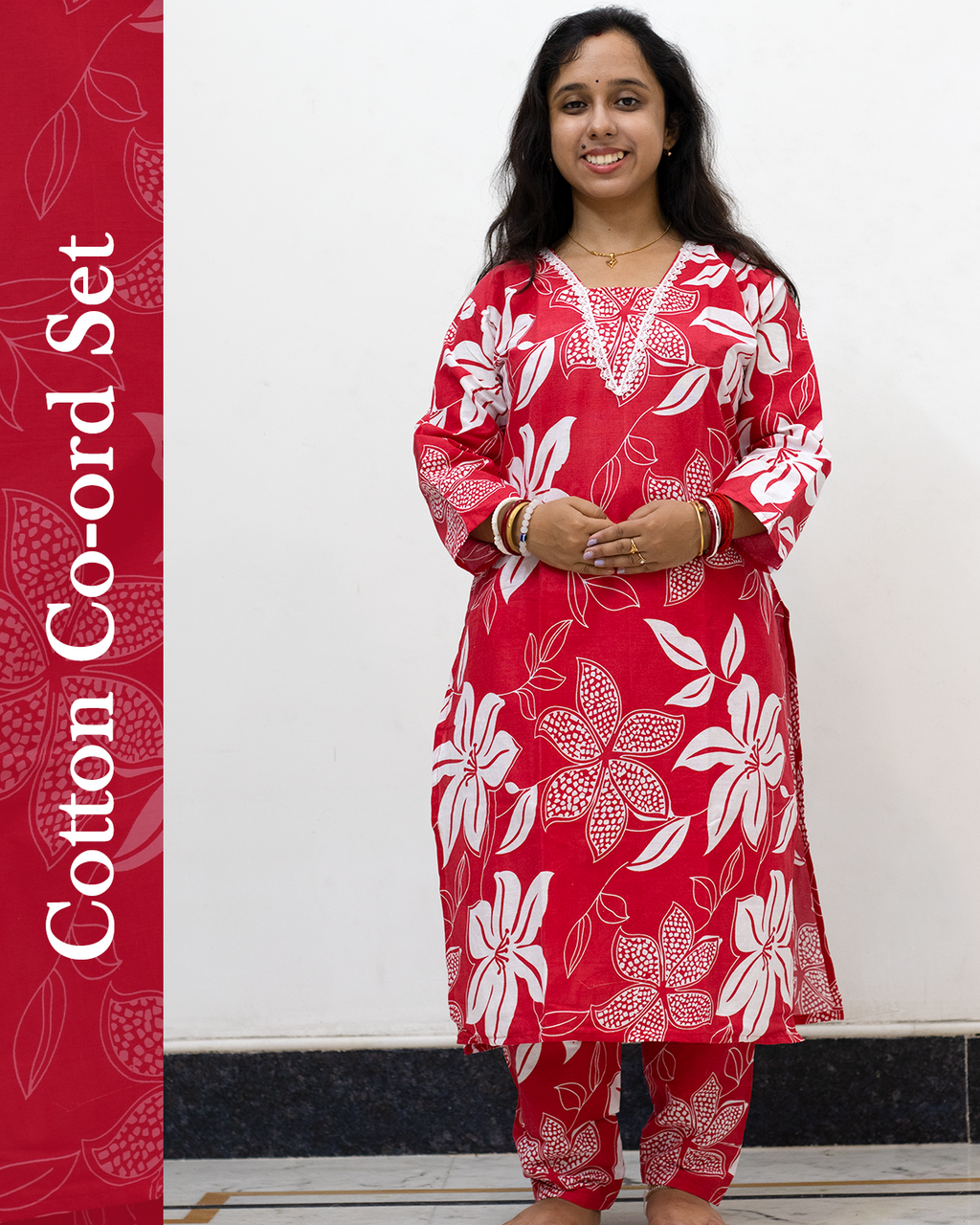 V Neck Cotton Co-Ord Set