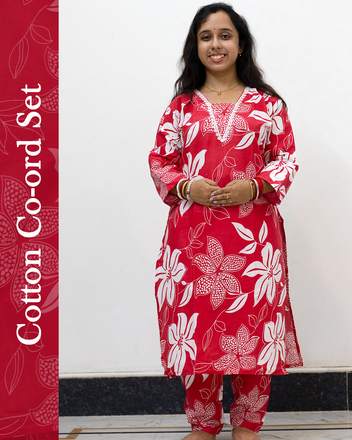 V Neck Cotton Co-Ord Set