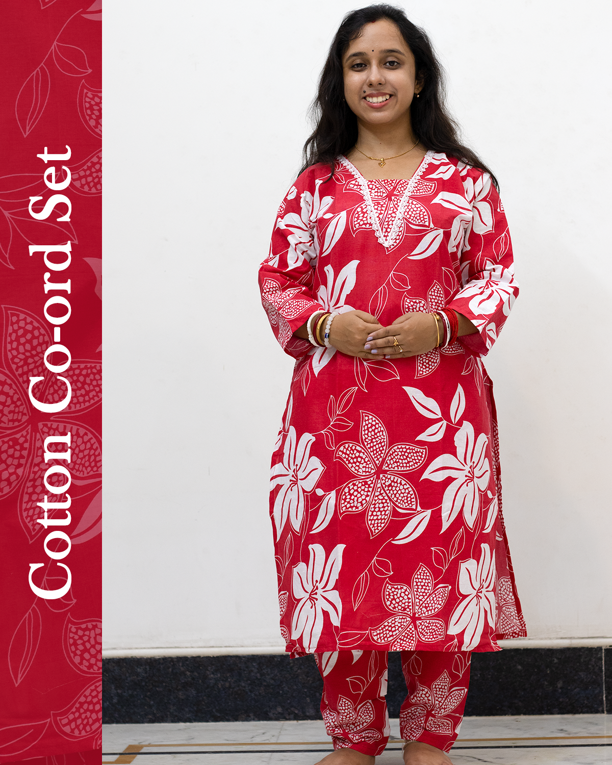 V Neck Cotton Co-Ord Set