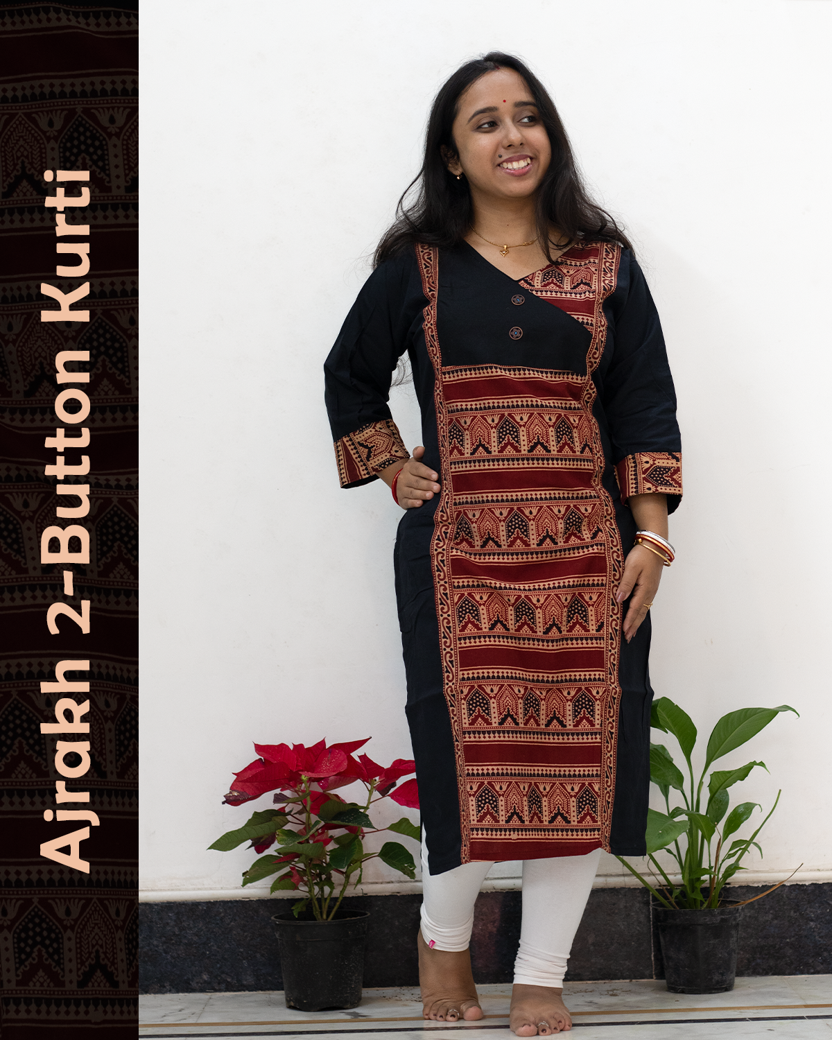 Ajrakh 2 Button Kurti