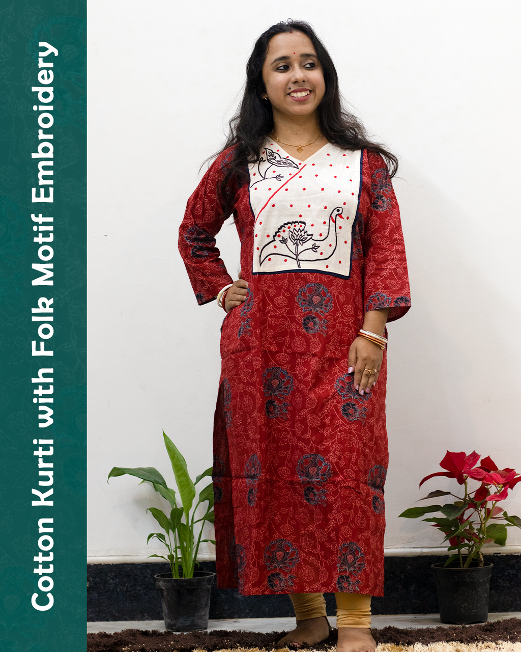 Folk Motif Embroidered Cotton Kurti