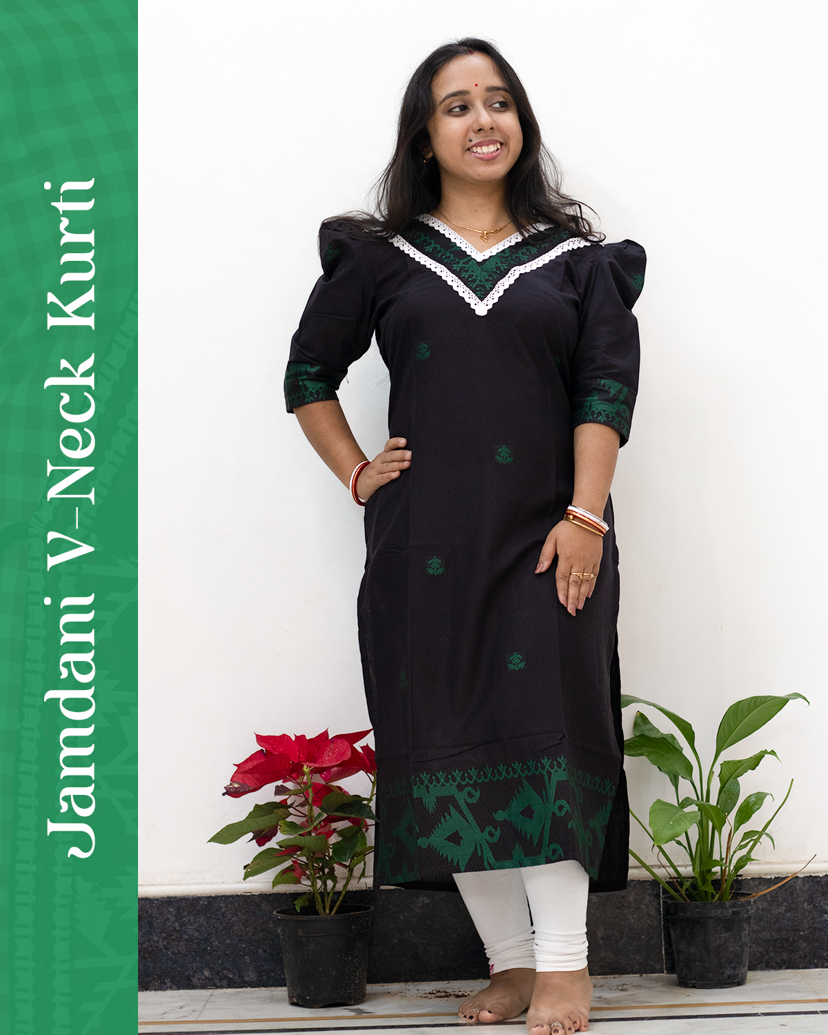 Jamdani V-Neck Kurti