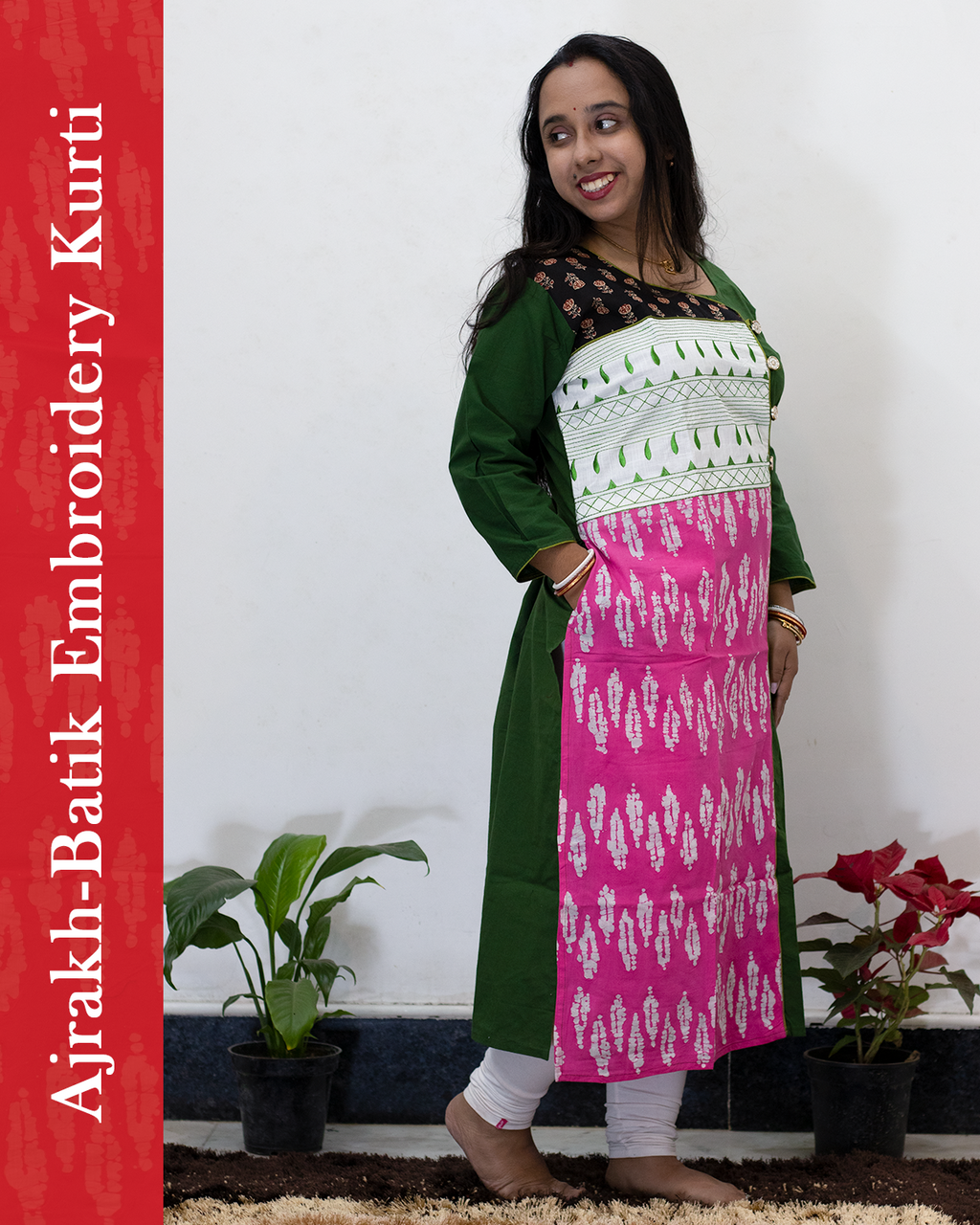 Ajrakh Batik Embroidery Kurti