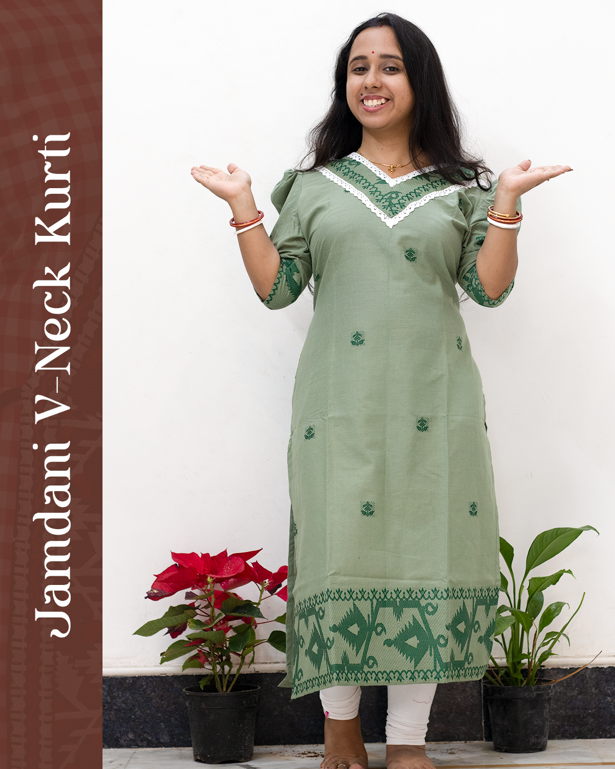 Jamdani V-Neck Kurti