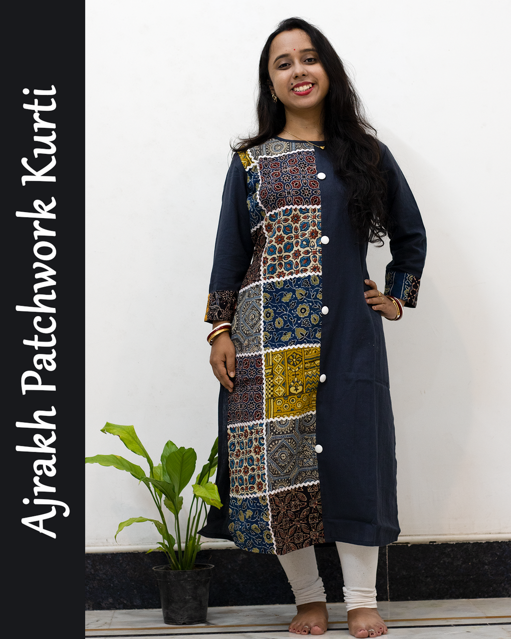 Ajrakh Patch with Lace Work Kurti
