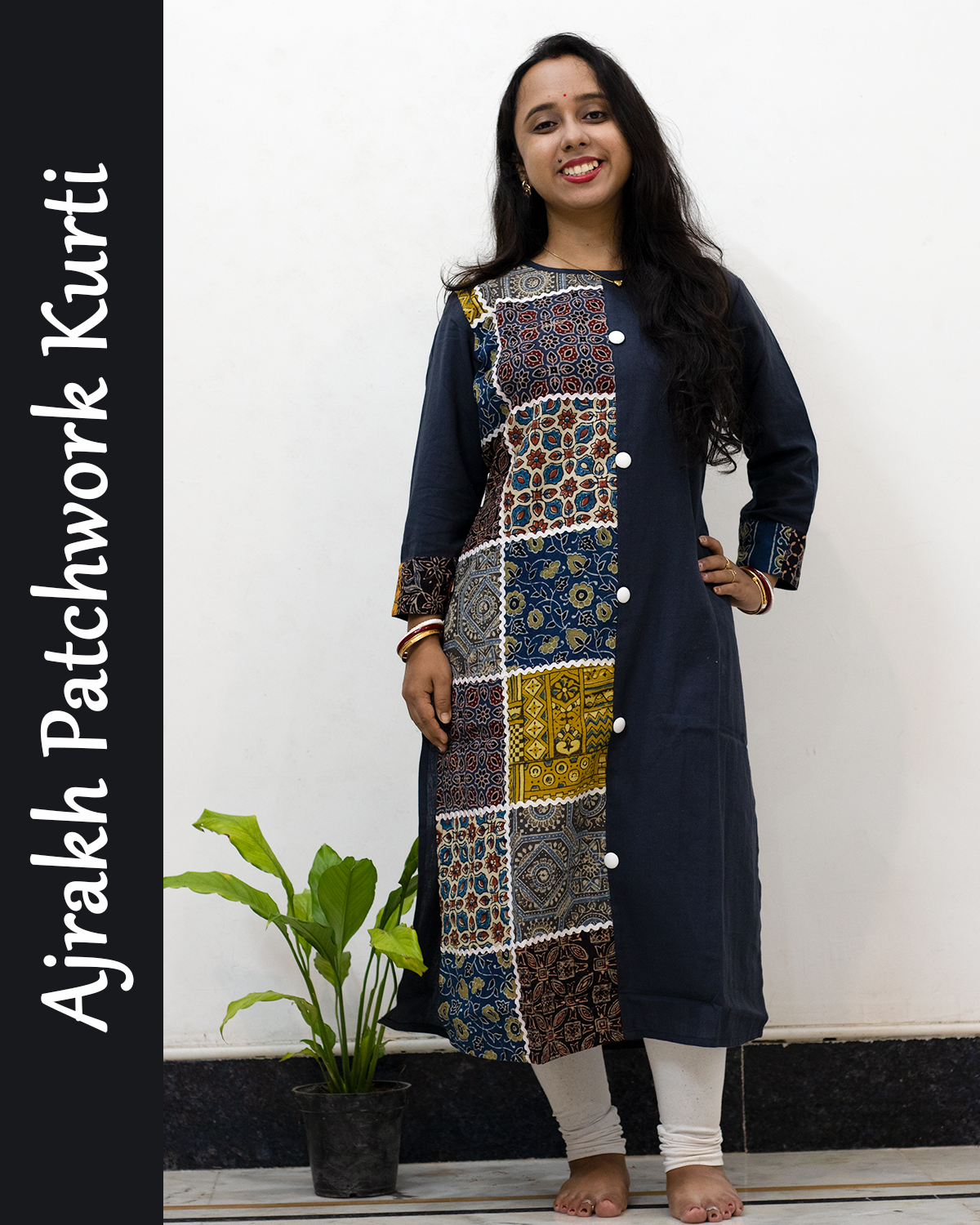 Ajrakh Patch with Lace Work Kurti