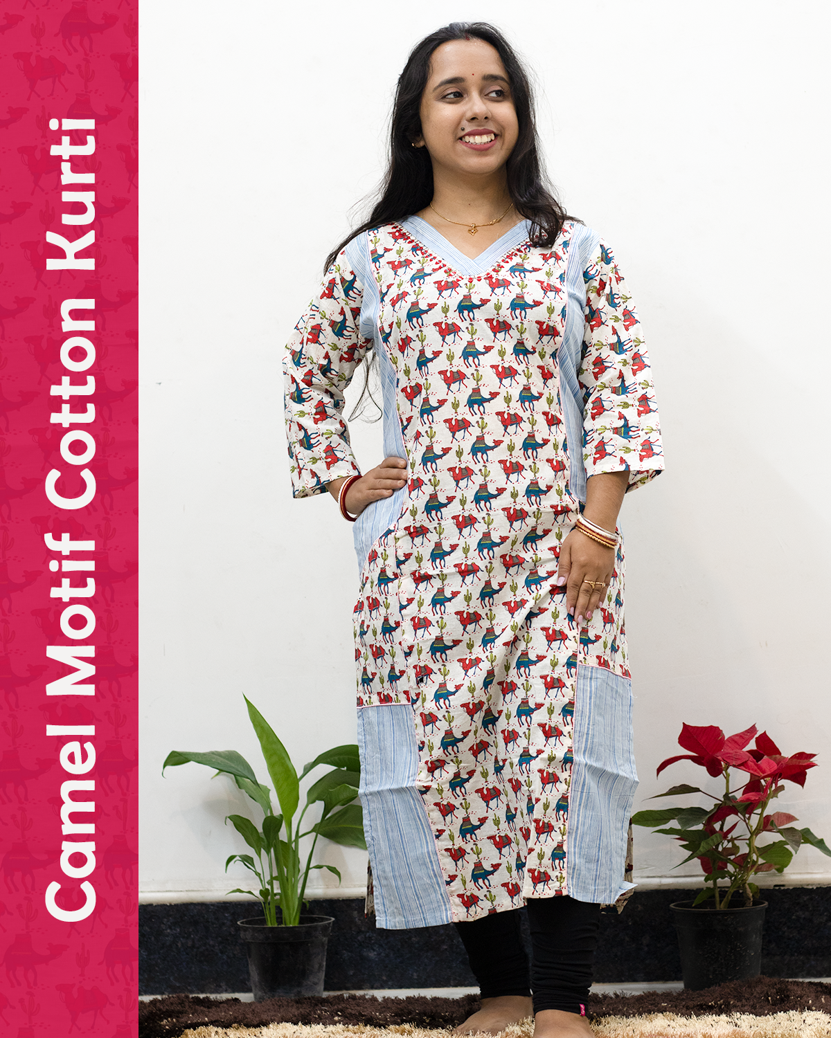 Jaipuri Camel Motif Cotton Kurti