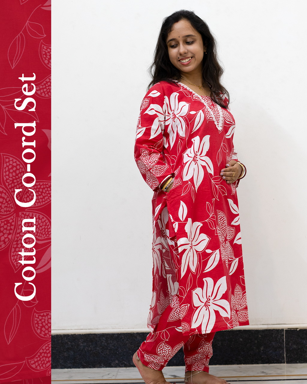 V Neck Cotton Co-Ord Set