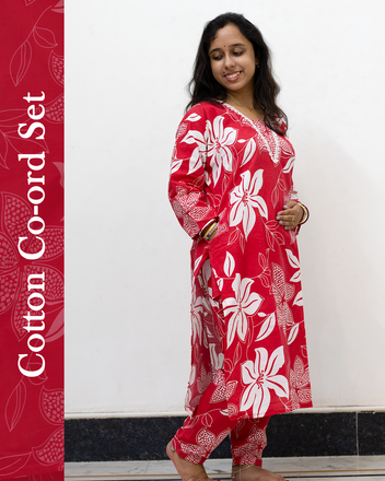 V Neck Cotton Co-Ord Set