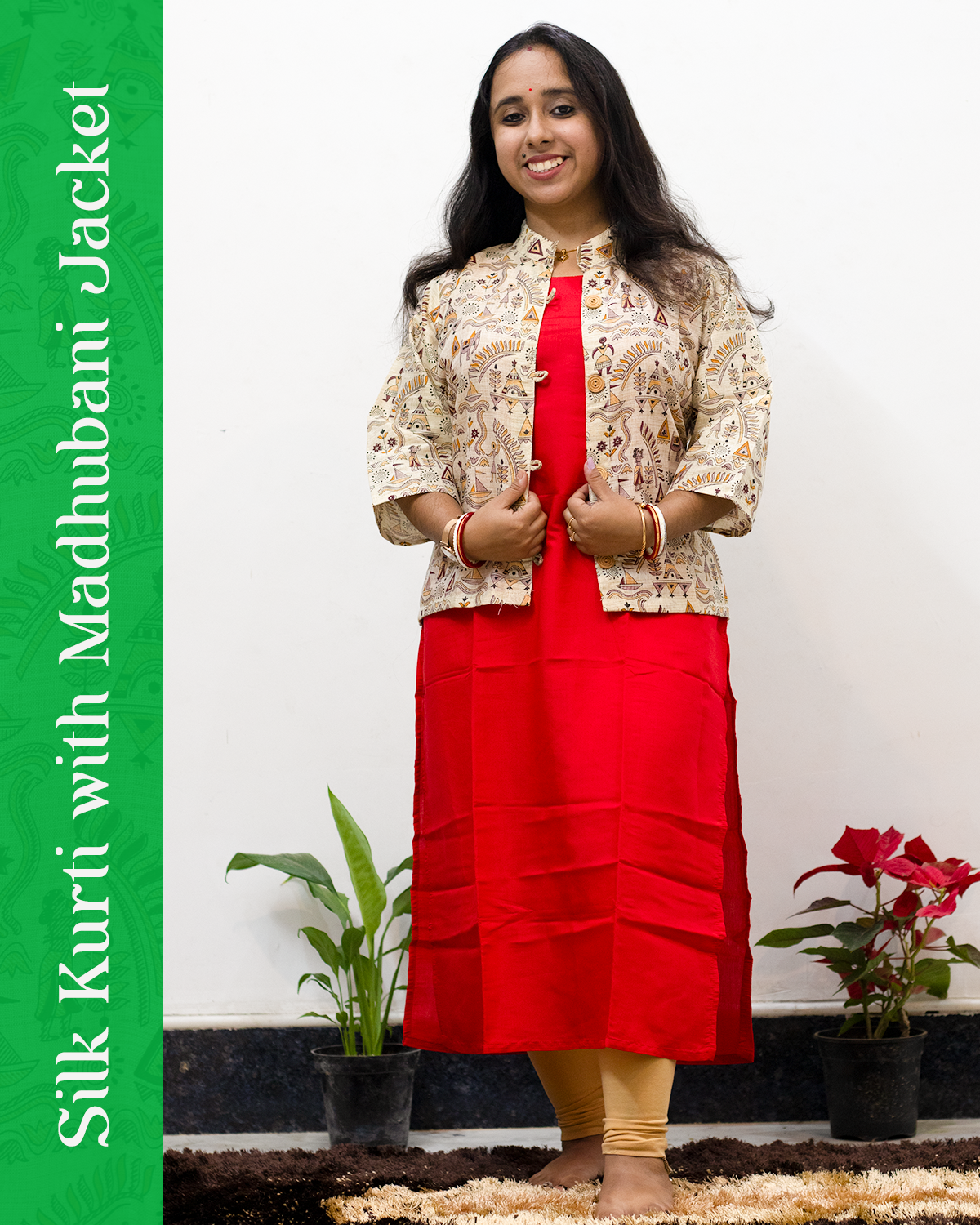Silk Kurti with Madhubani Jacket