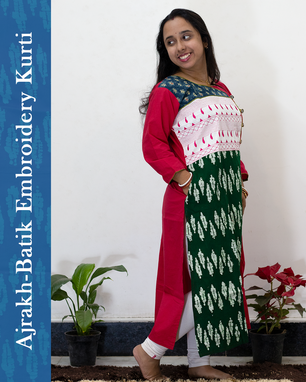 Ajrakh Batik Embroidery Kurti