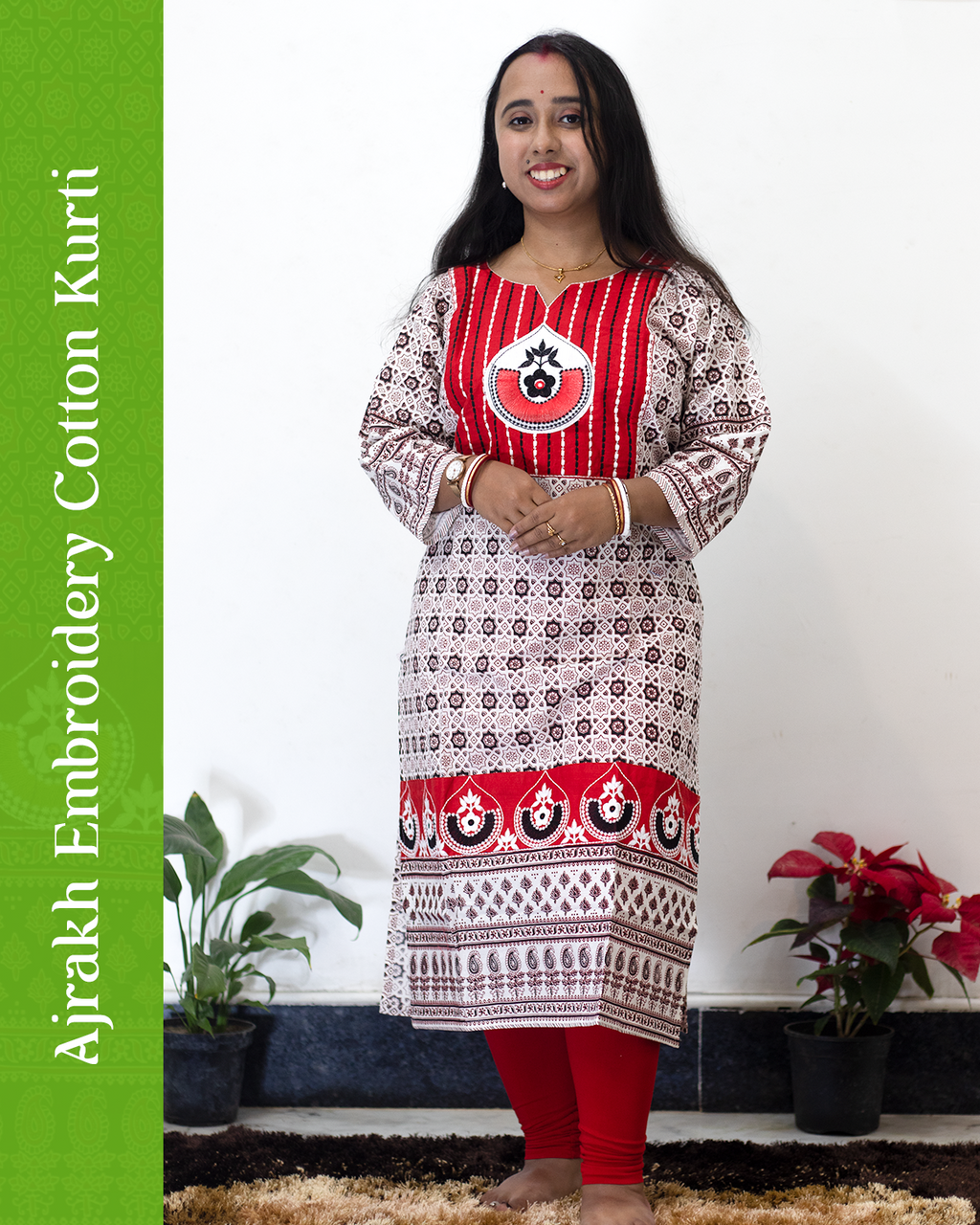 Ajrakh Emboidery Cotton Kurti
