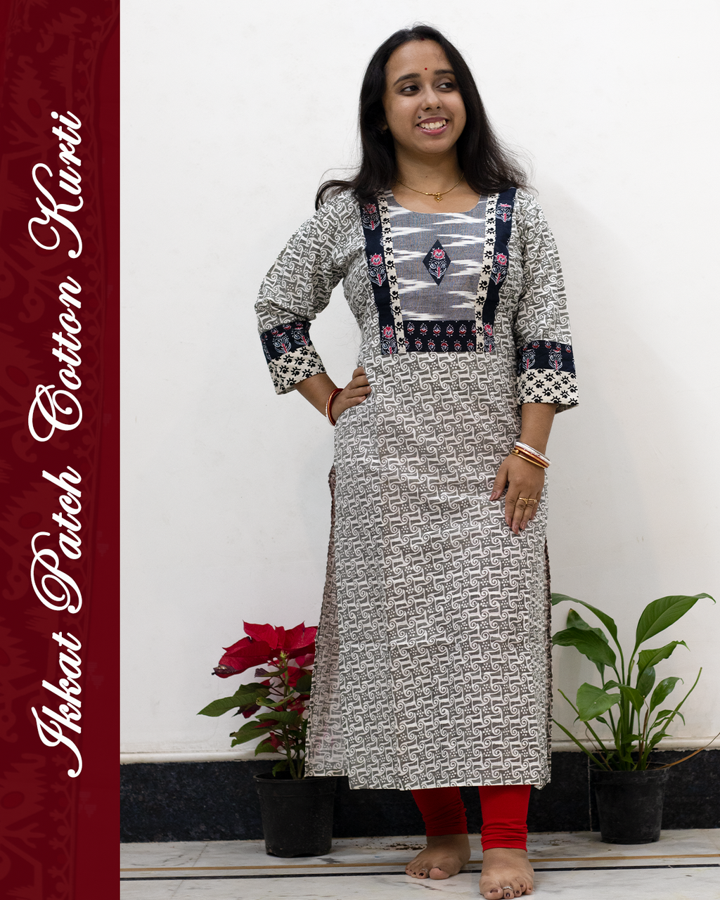 Ikkat Patch Cotton Kurti