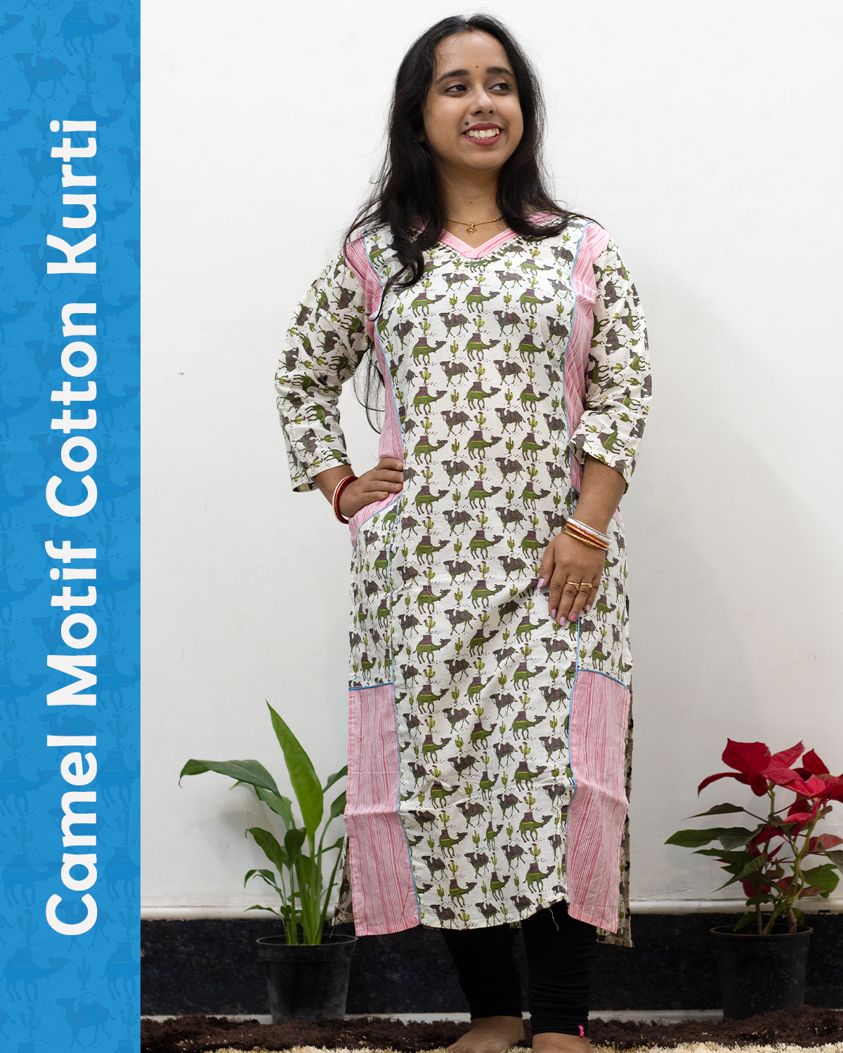 Jaipuri Camel Motif Cotton Kurti