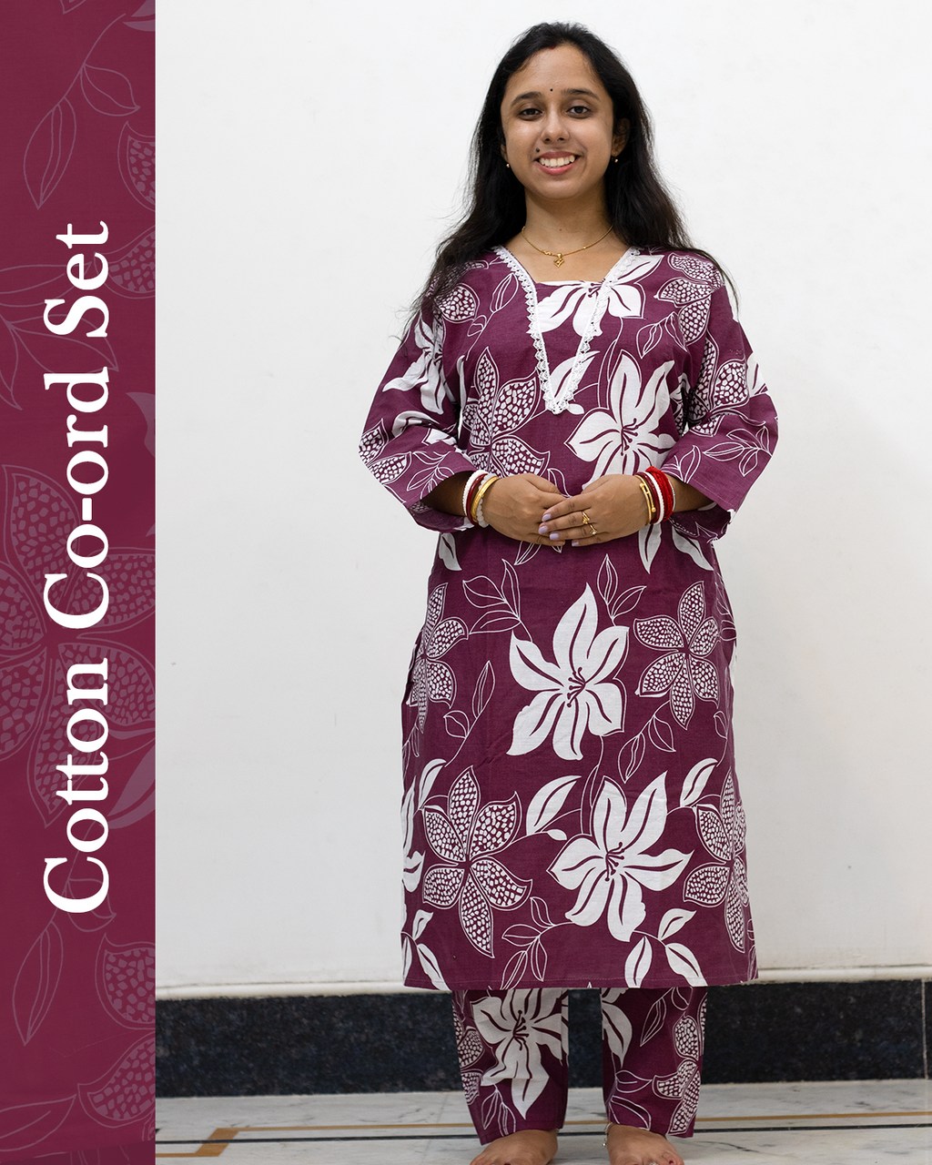 V Neck Cotton Co-Ord Set