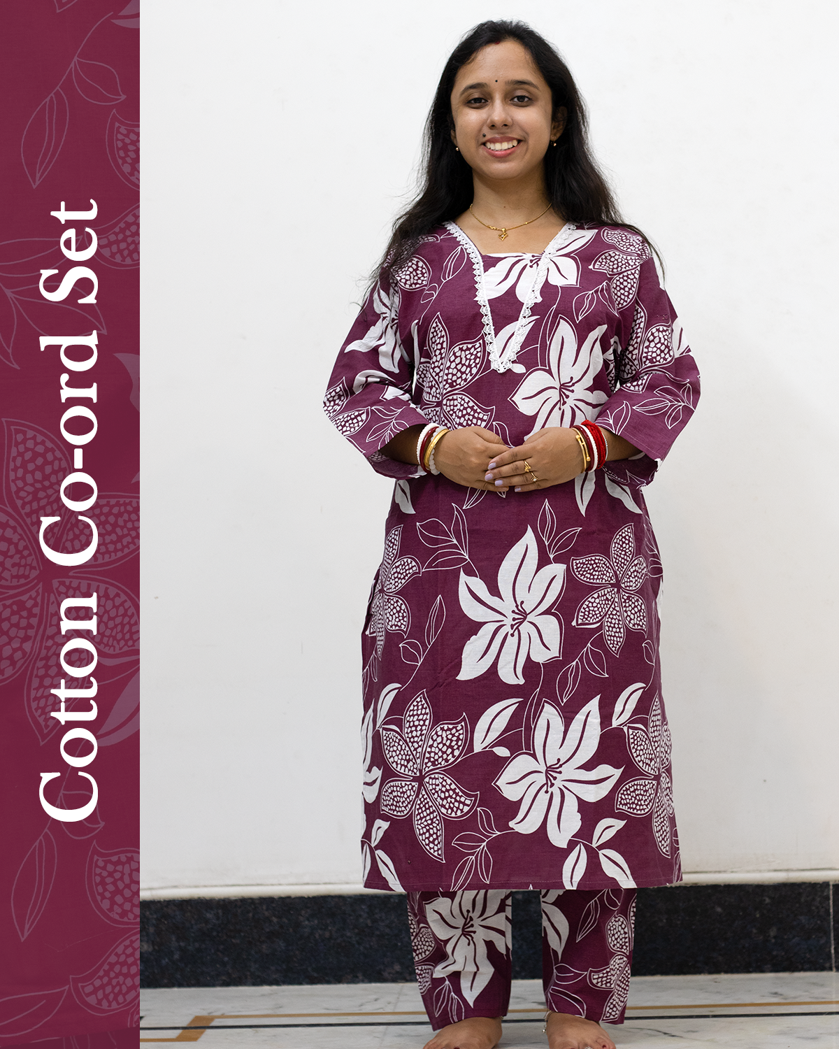 V Neck Cotton Co-Ord Set