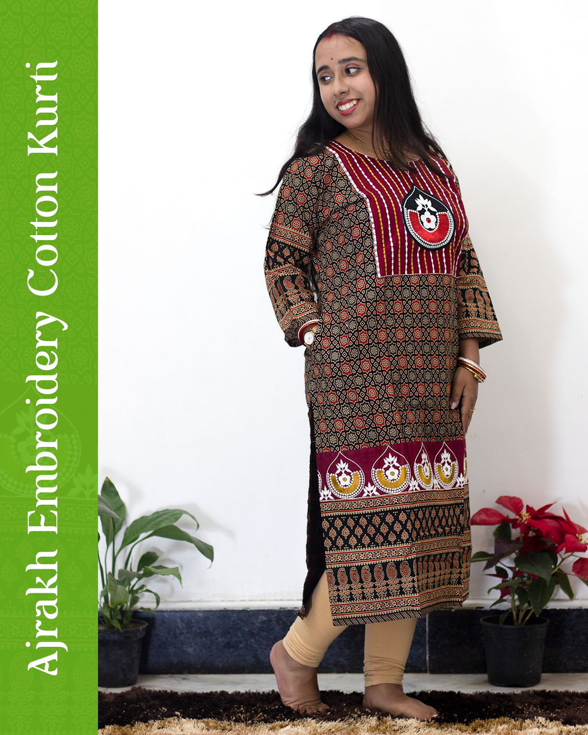 Ajrakh Emboidery Cotton Kurti
