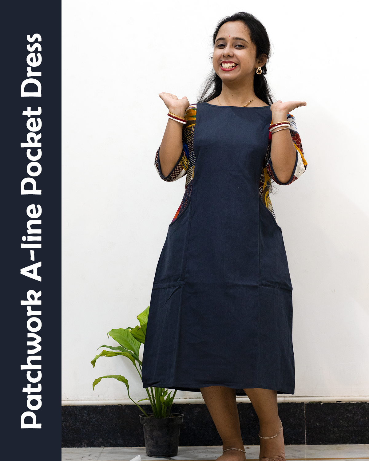 Patchwork A-Line Pocket Dress