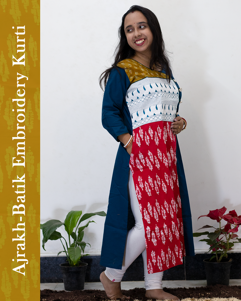 Ajrakh Batik Embroidery Kurti