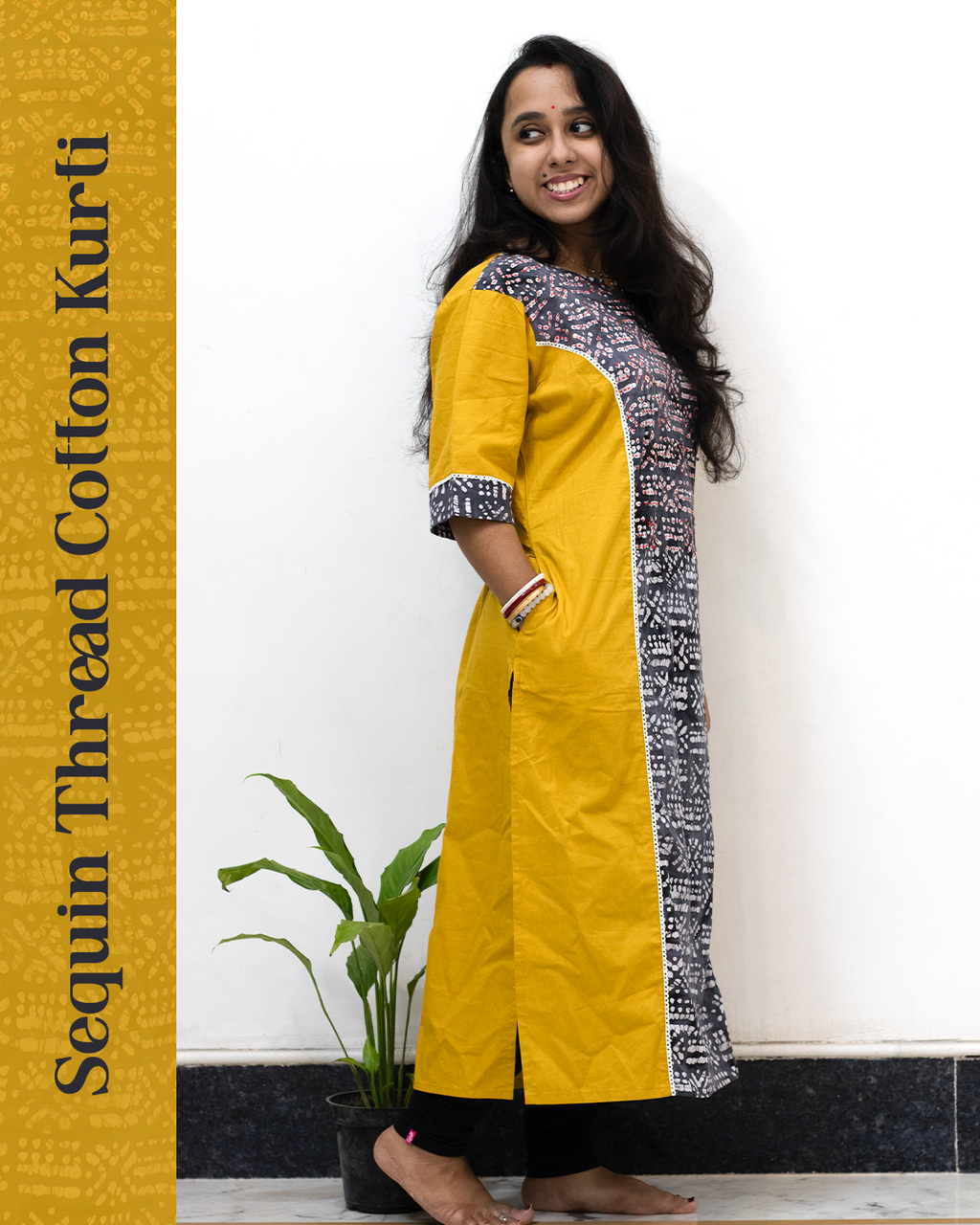 Sequin Thread Cotton Kurti