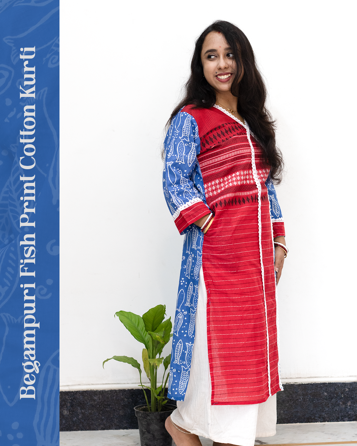 Begampuri Fish Print Cotton Kurti