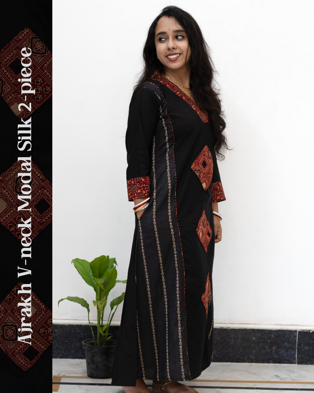 Ajrakh V-Neck Modal Silk 2-Piece