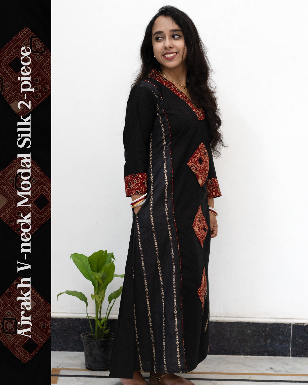 Ajrakh V-Neck Modal Silk 2-Piece