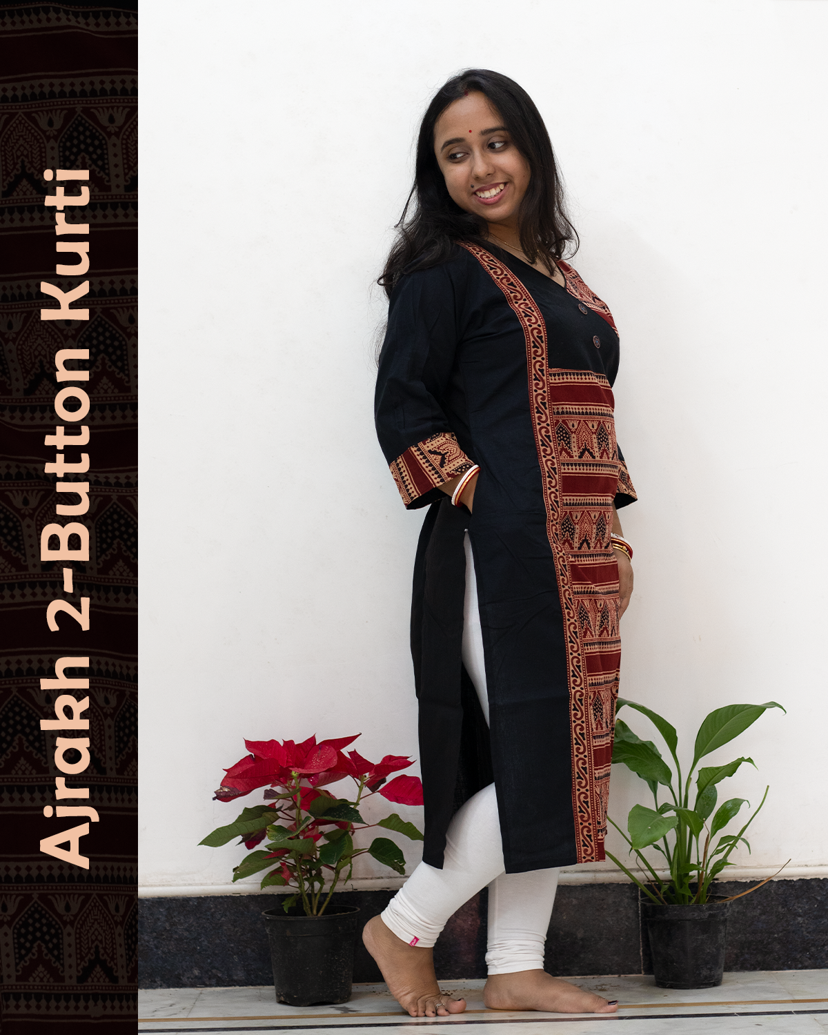 Ajrakh 2 Button Kurti
