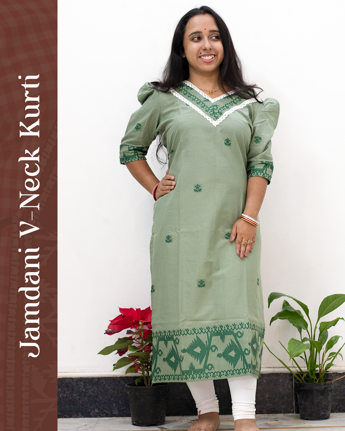 Jamdani V-Neck Kurti