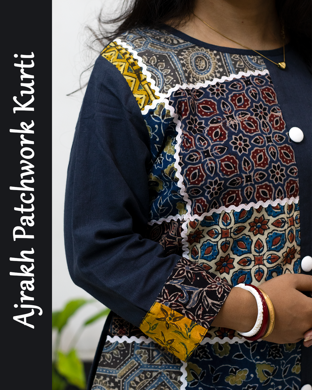 Ajrakh Patch with Lace Work Kurti