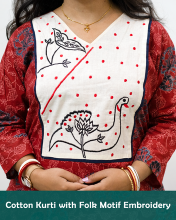 Folk Motif Embroidered Cotton Kurti