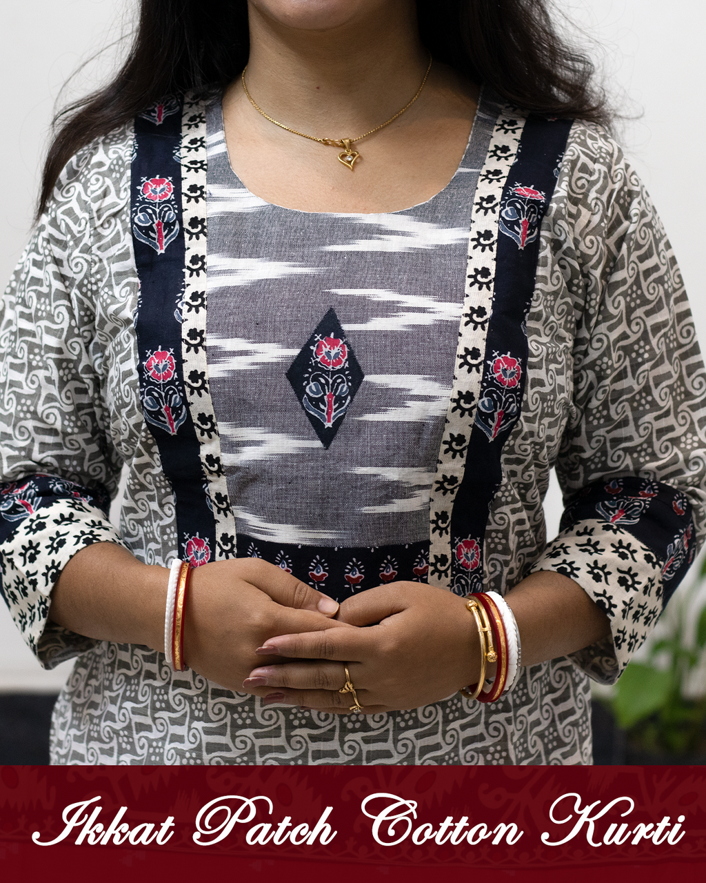 Ikkat Patch Cotton Kurti