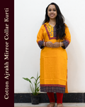 Cotton Ajrakh Mirror Collar Kurti