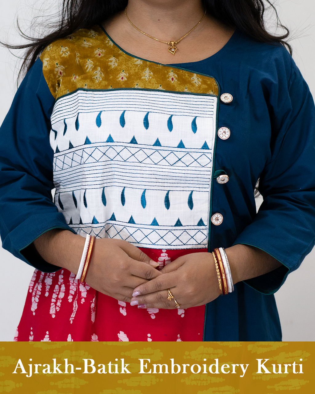 Ajrakh Batik Embroidery Kurti