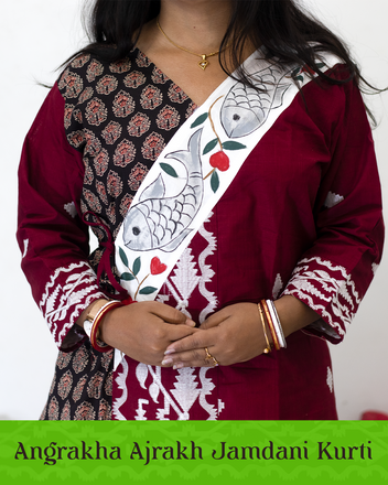 Angrakha Ajrakh Jamdani Kurti