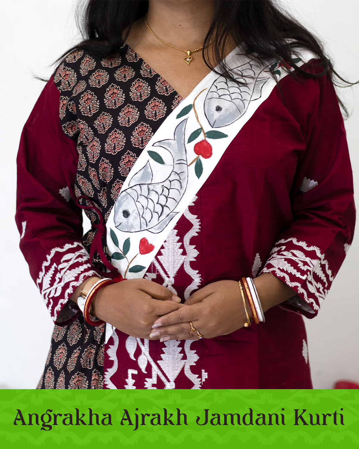 Angrakha Ajrakh Jamdani Kurti