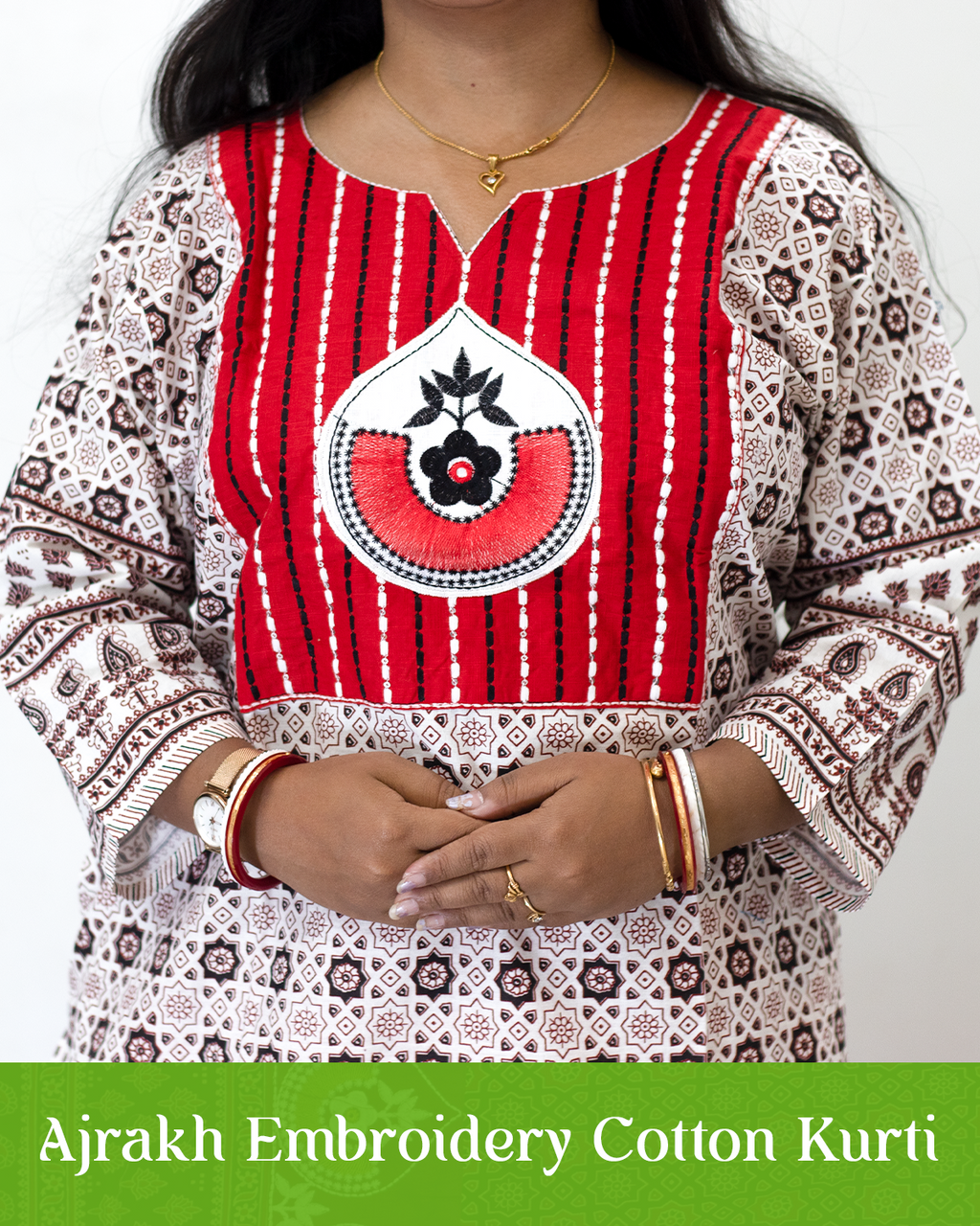 Ajrakh Emboidery Cotton Kurti