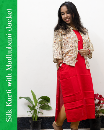 Silk Kurti with Madhubani Jacket