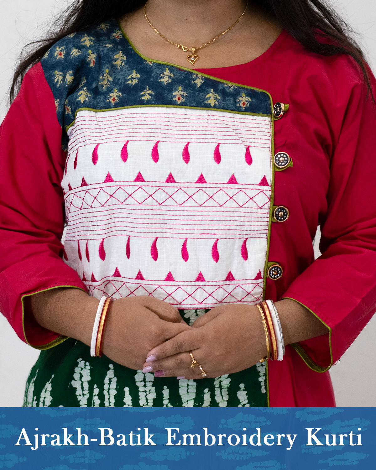 Ajrakh Batik Embroidery Kurti