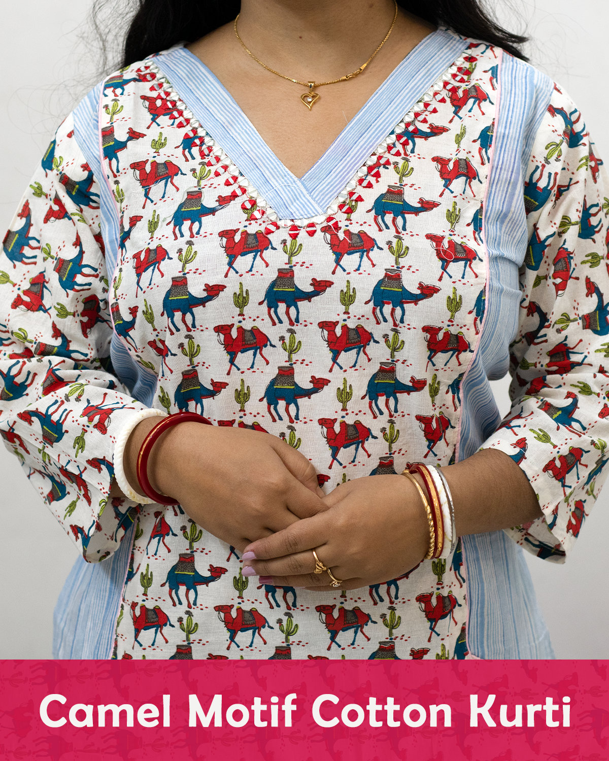 Jaipuri Camel Motif Cotton Kurti