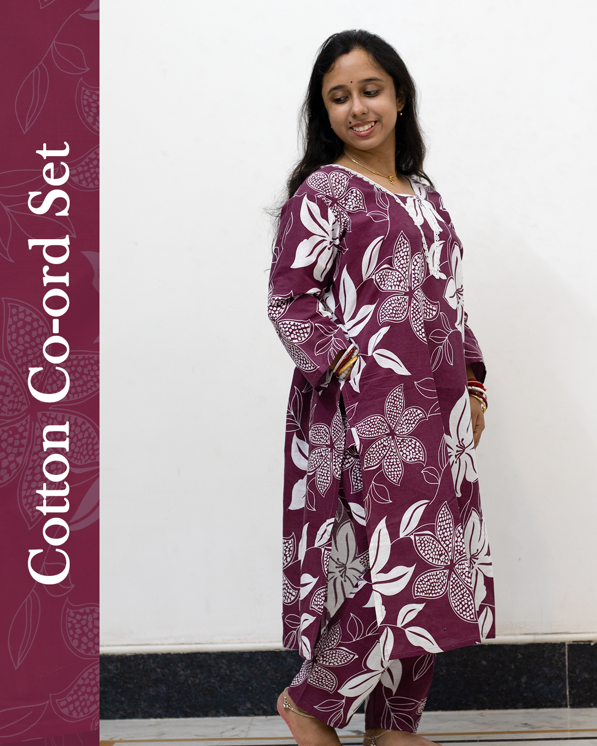 V Neck Cotton Co-Ord Set