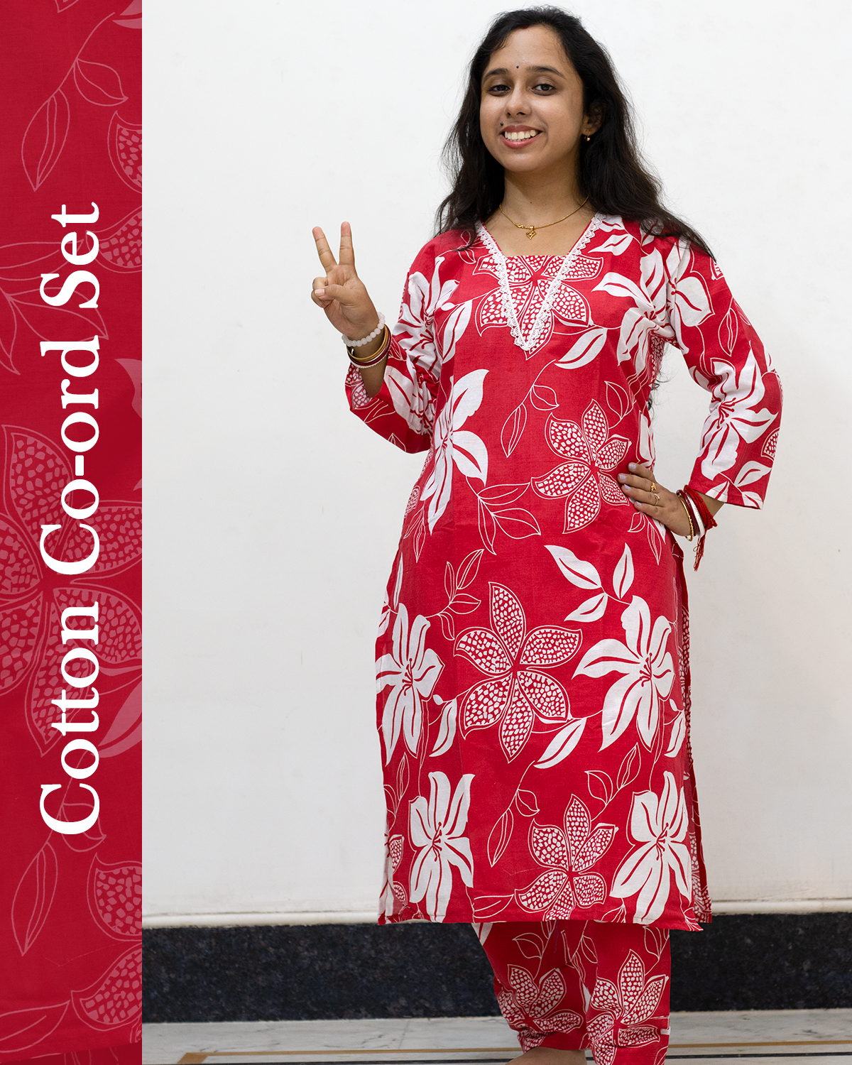 V Neck Cotton Co-Ord Set