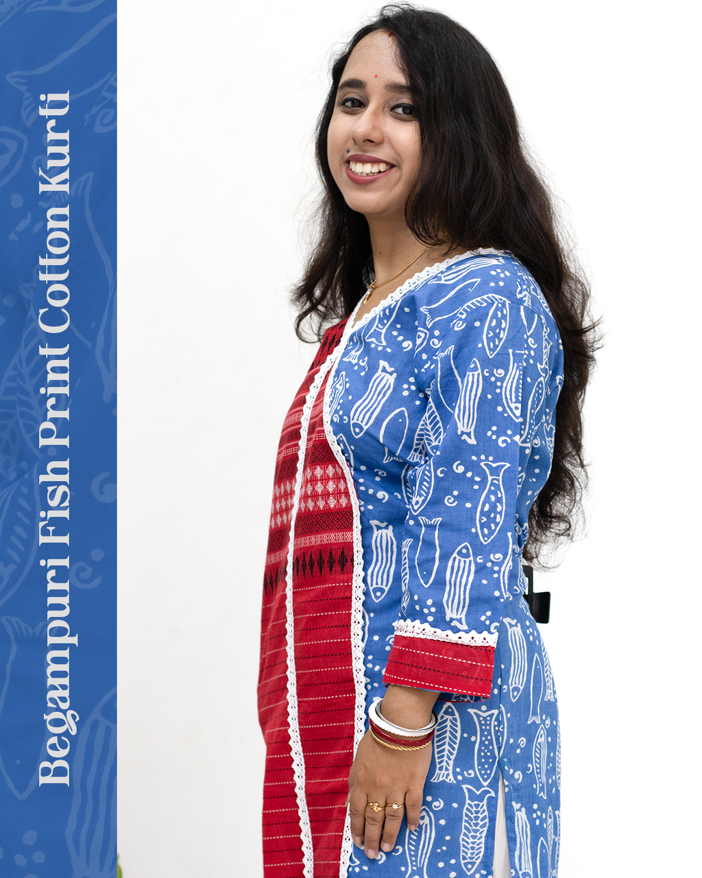Begampuri Fish Print Cotton Kurti