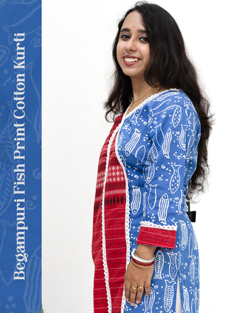 Begampuri Fish Print Cotton Kurti