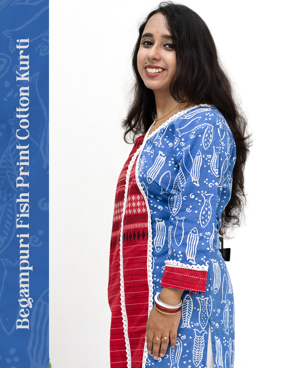 Begampuri Fish Print Cotton Kurti