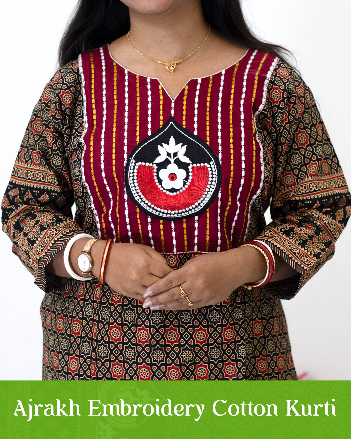 Ajrakh Emboidery Cotton Kurti