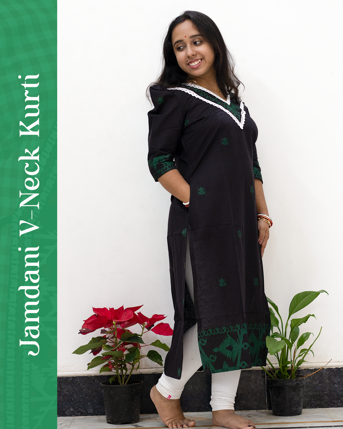 Jamdani V-Neck Kurti