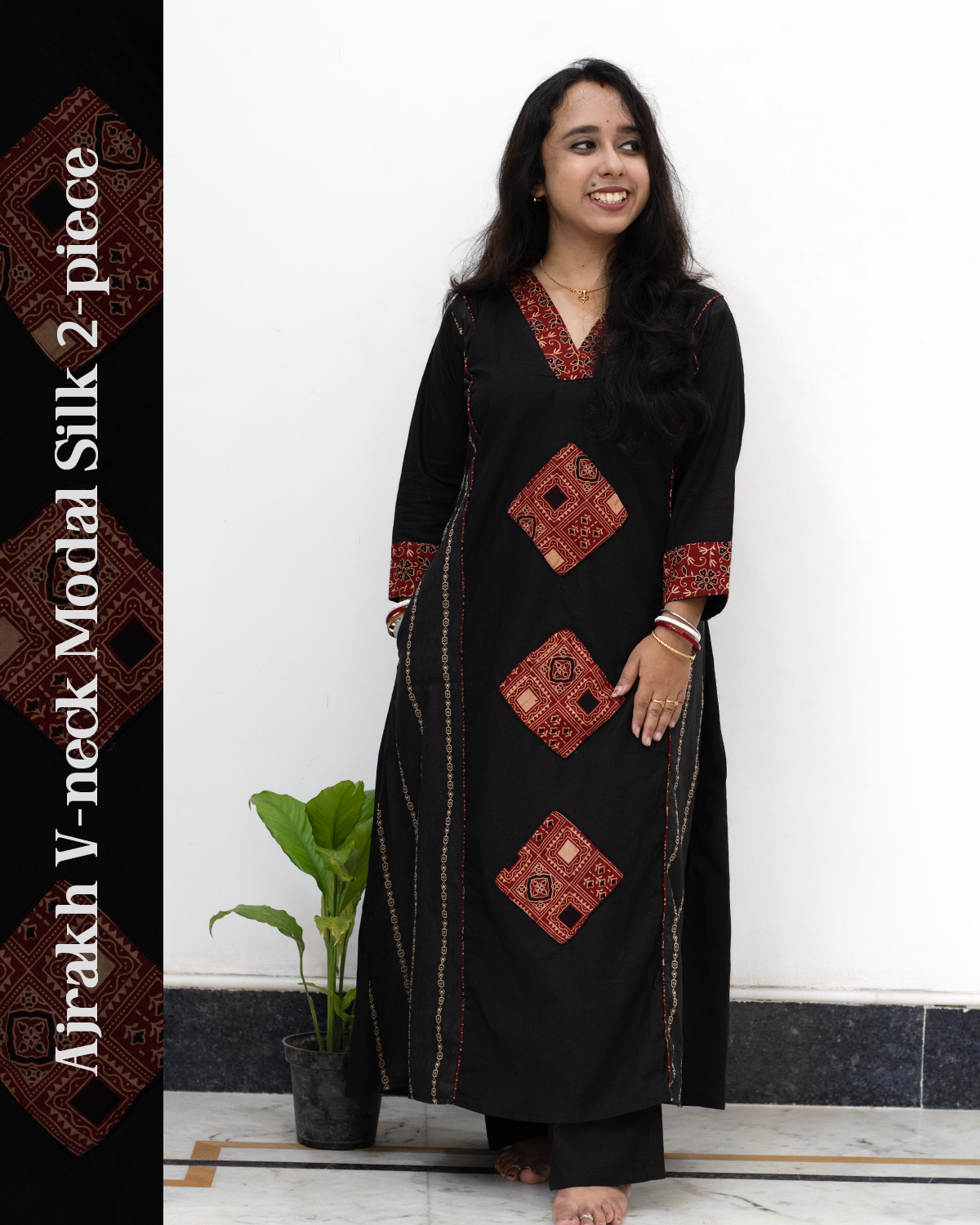 Ajrakh V-Neck Modal Silk 2-Piece