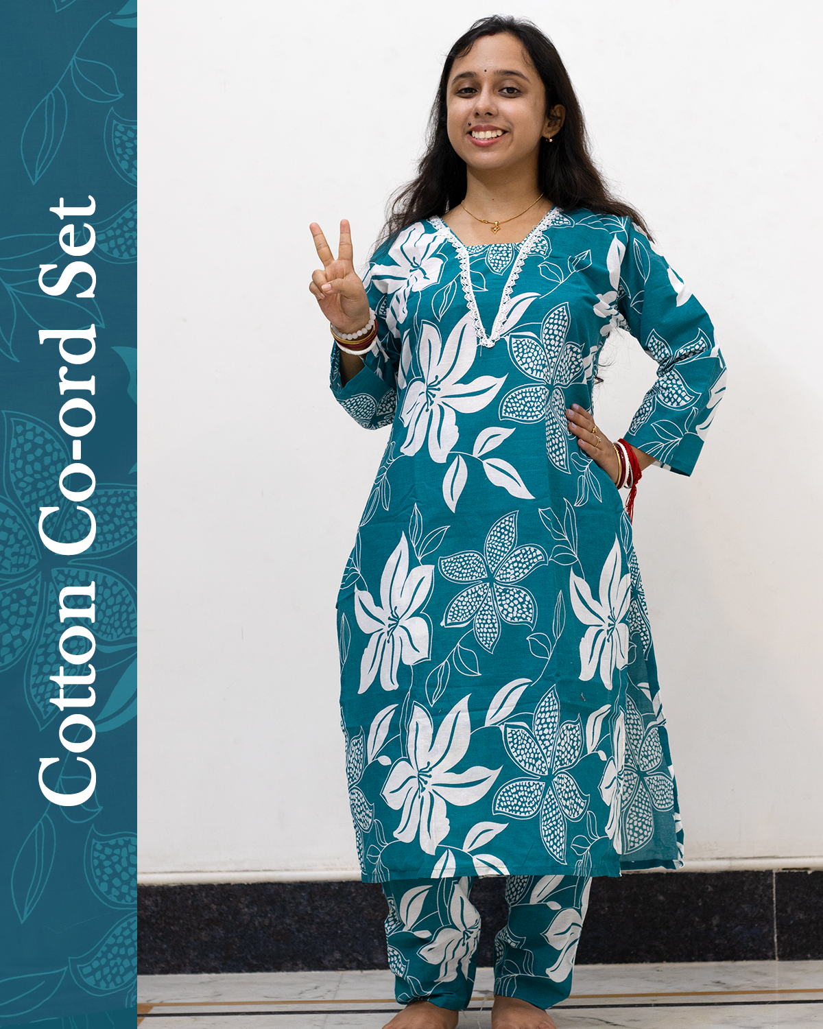 V Neck Cotton Co-Ord Set